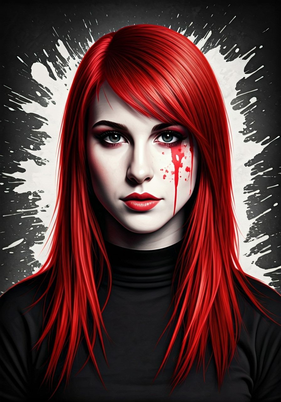 Grungy Black and White Portrait with Red Ink Splatters