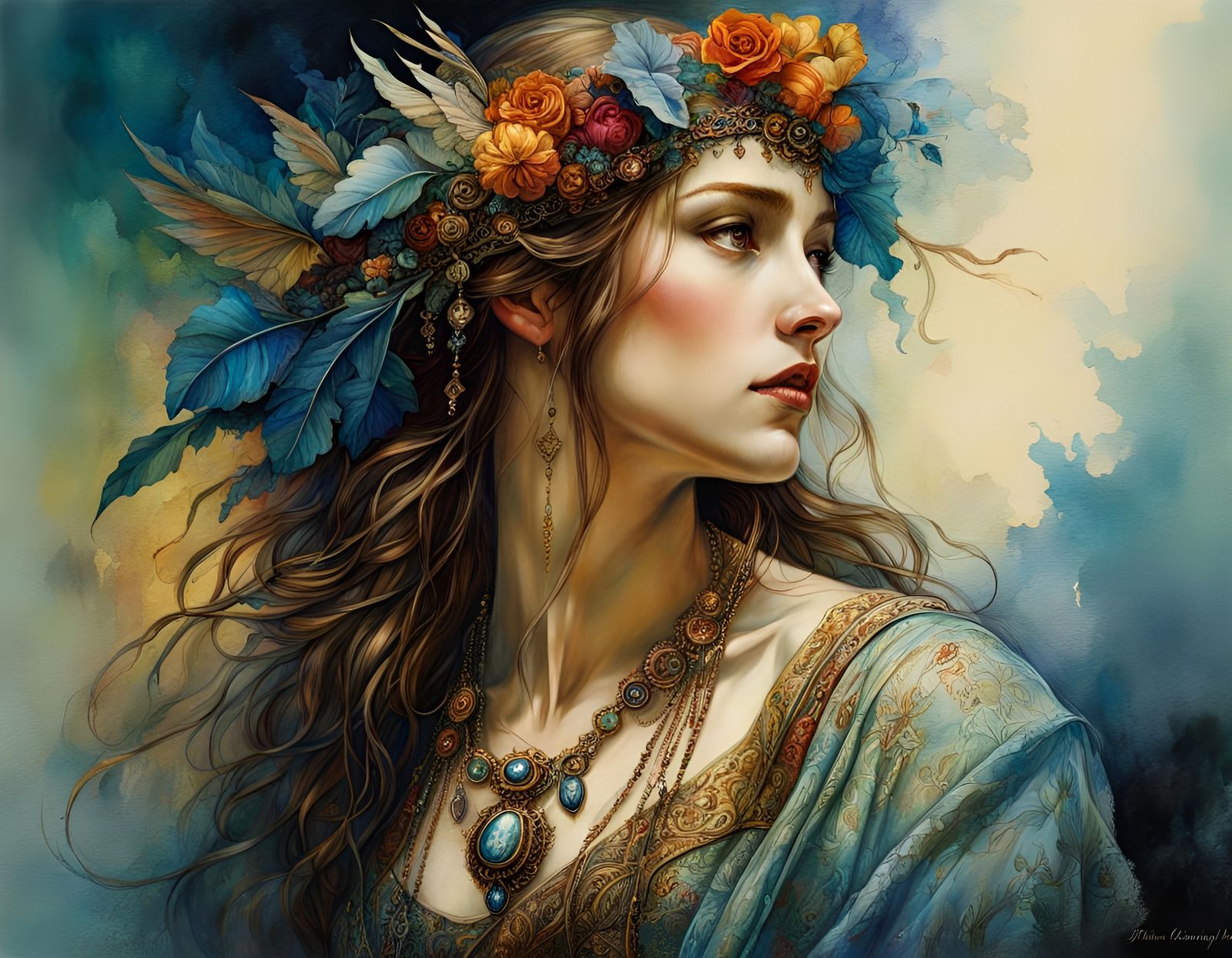 Fantasycore Filigree and Shadows in Watercolor Style