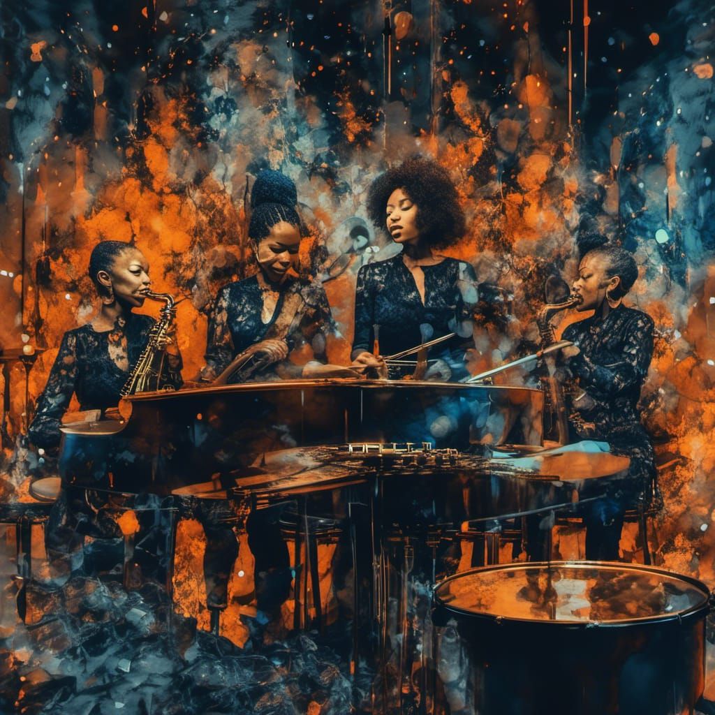 All-Female Jazz Band in Double Exposure Style