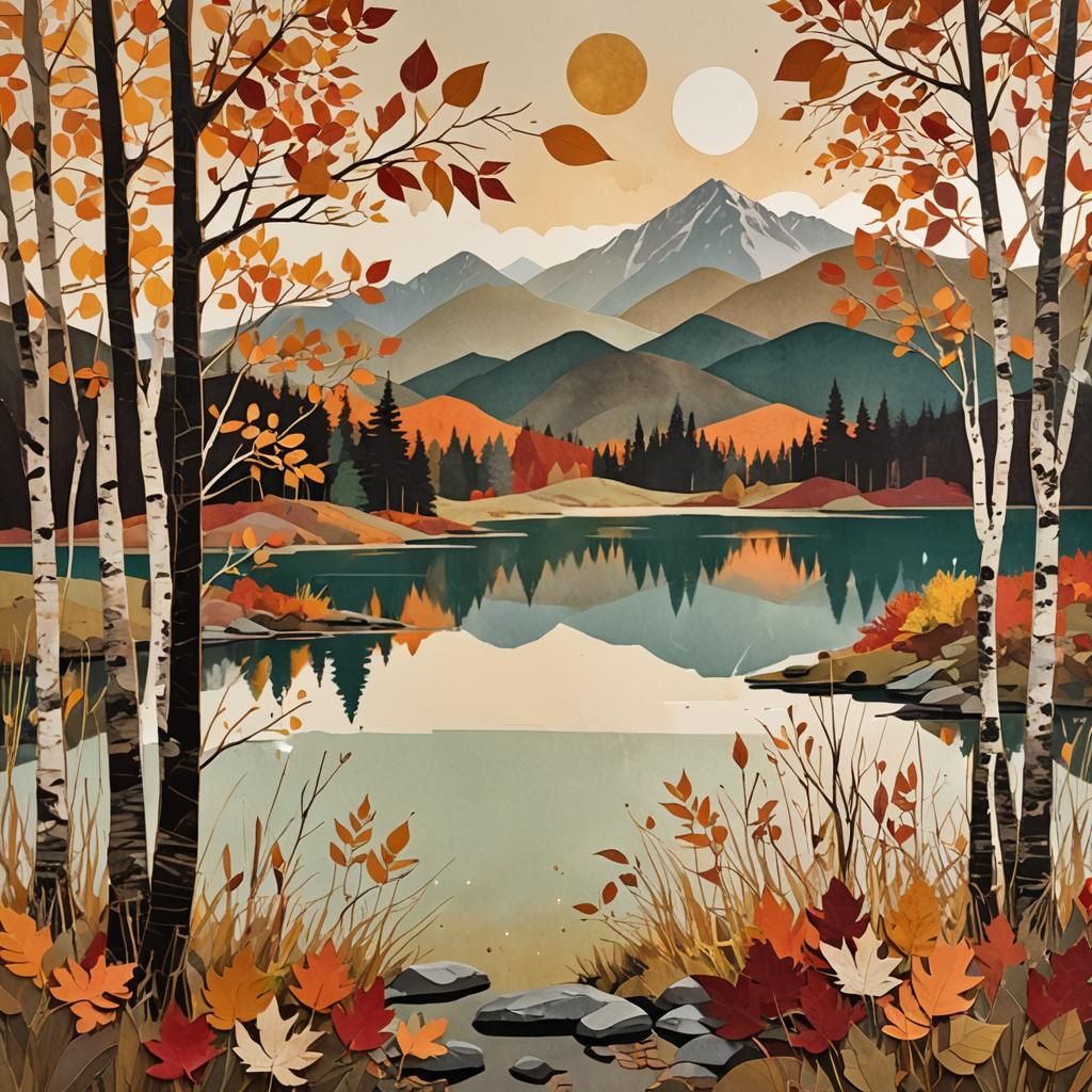 Autumn Landscape Paper Collage Art