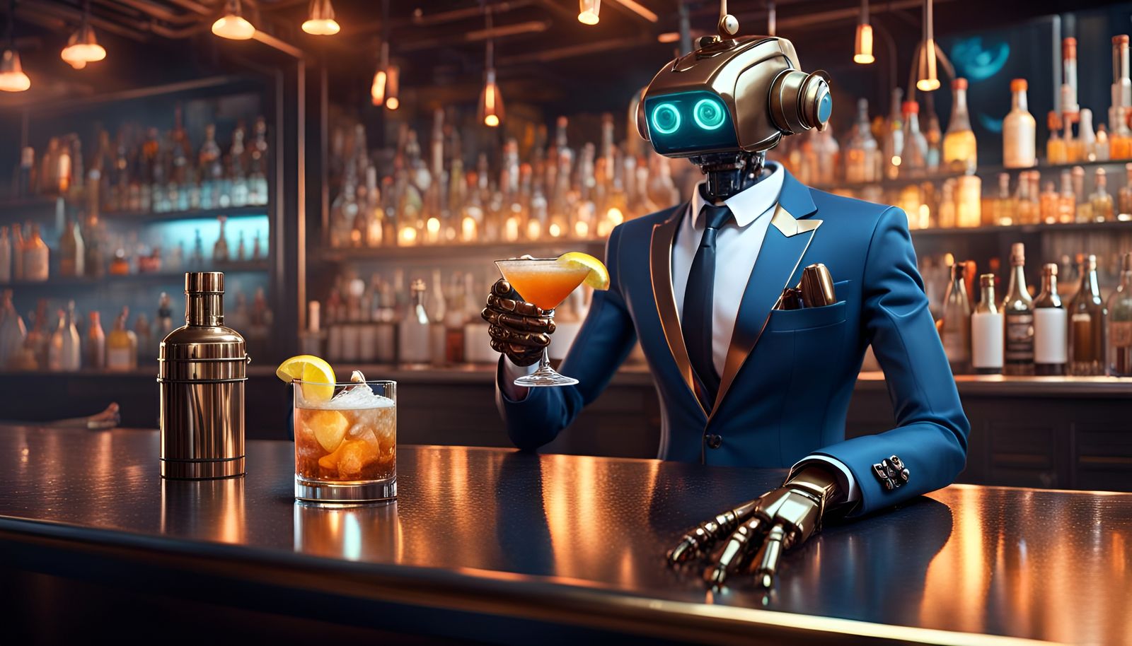 Robot Bartender Serves Drinks in Cybernetic Nightclub