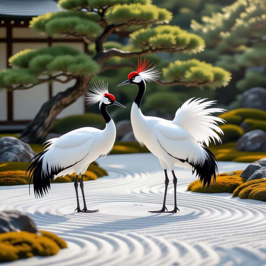 Zen Garden Crane with Silver Filigree Feathers
