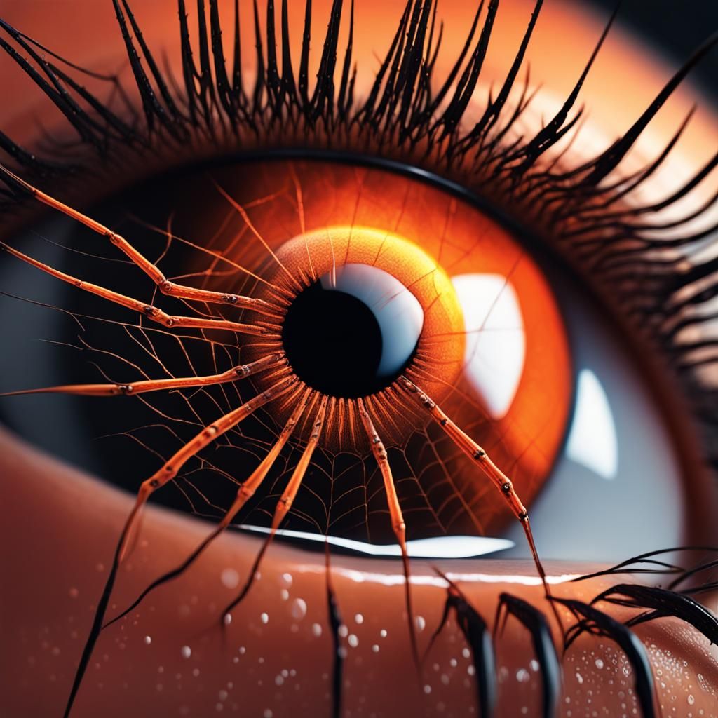 Creepy Eye with Spider Silhouette and Neon Cracks