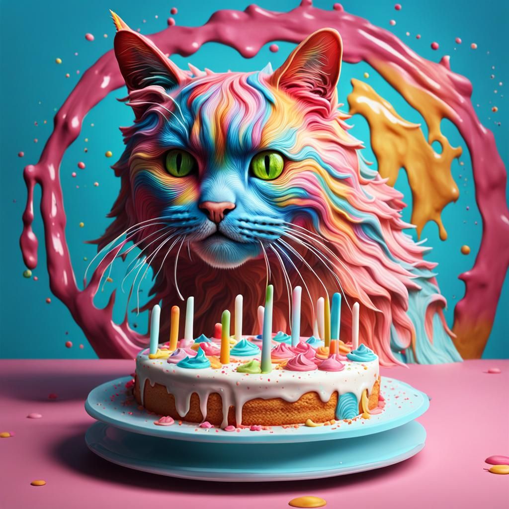 Hyperrealistic Cat Cake: A Colorful Concept Art Creation