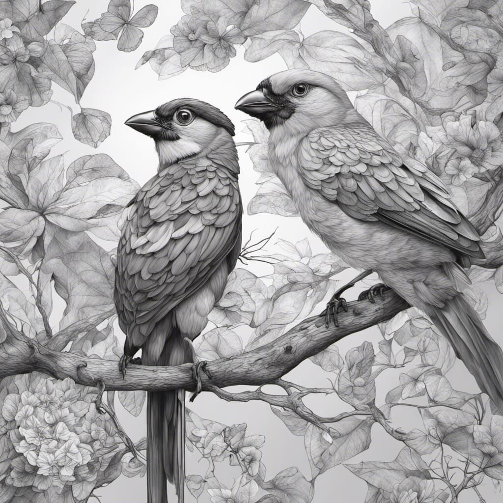 Exotic Birds and Butterflies: Grayscale Concept Art