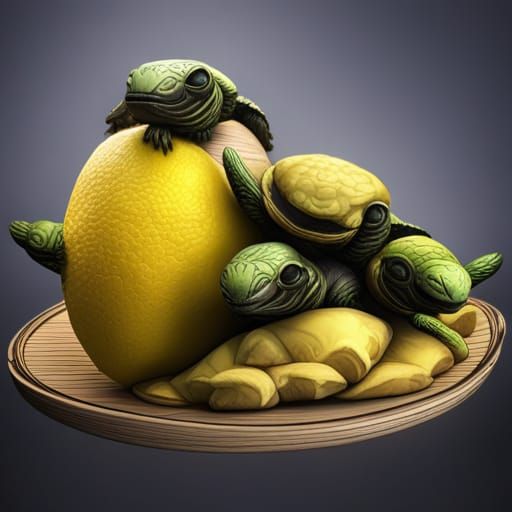 Baby Turtles Sleeping: Detailed Fantasy Concept Art