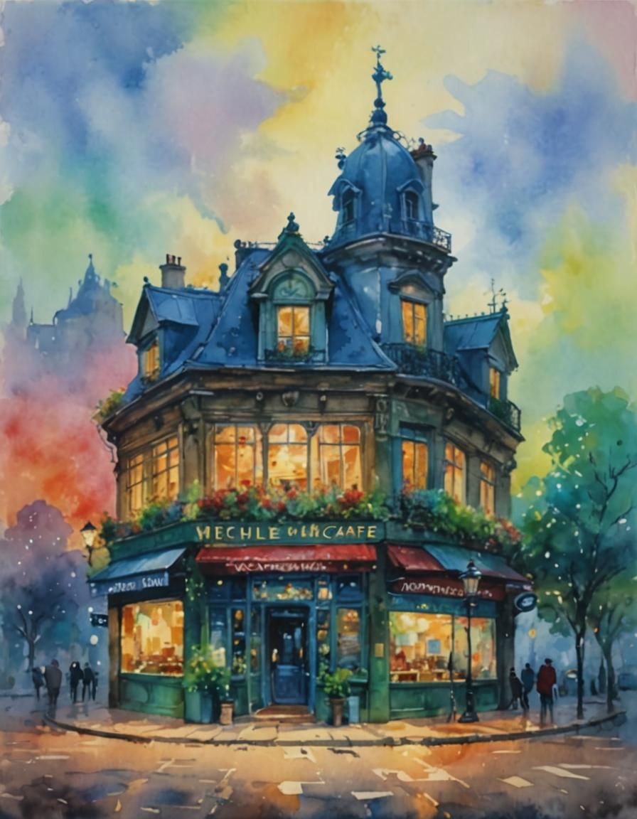 Whimsical Paris Patisserie at Sunrise: Watercolor Painting