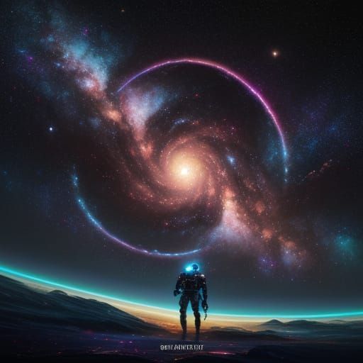 Astronaut at Edge of Swirling Cosmic Vortex