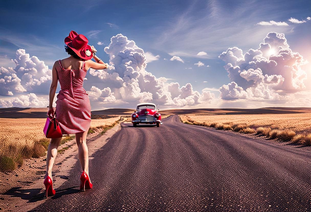 Betty Boop Hitchhiking in Red Polka Dot Dress