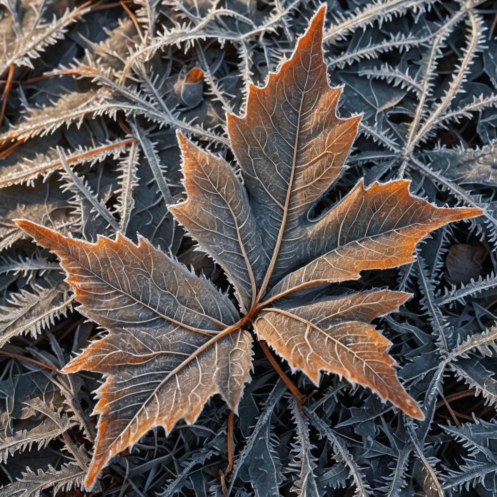 Macro Photograph of Frost on Fallen Leaf