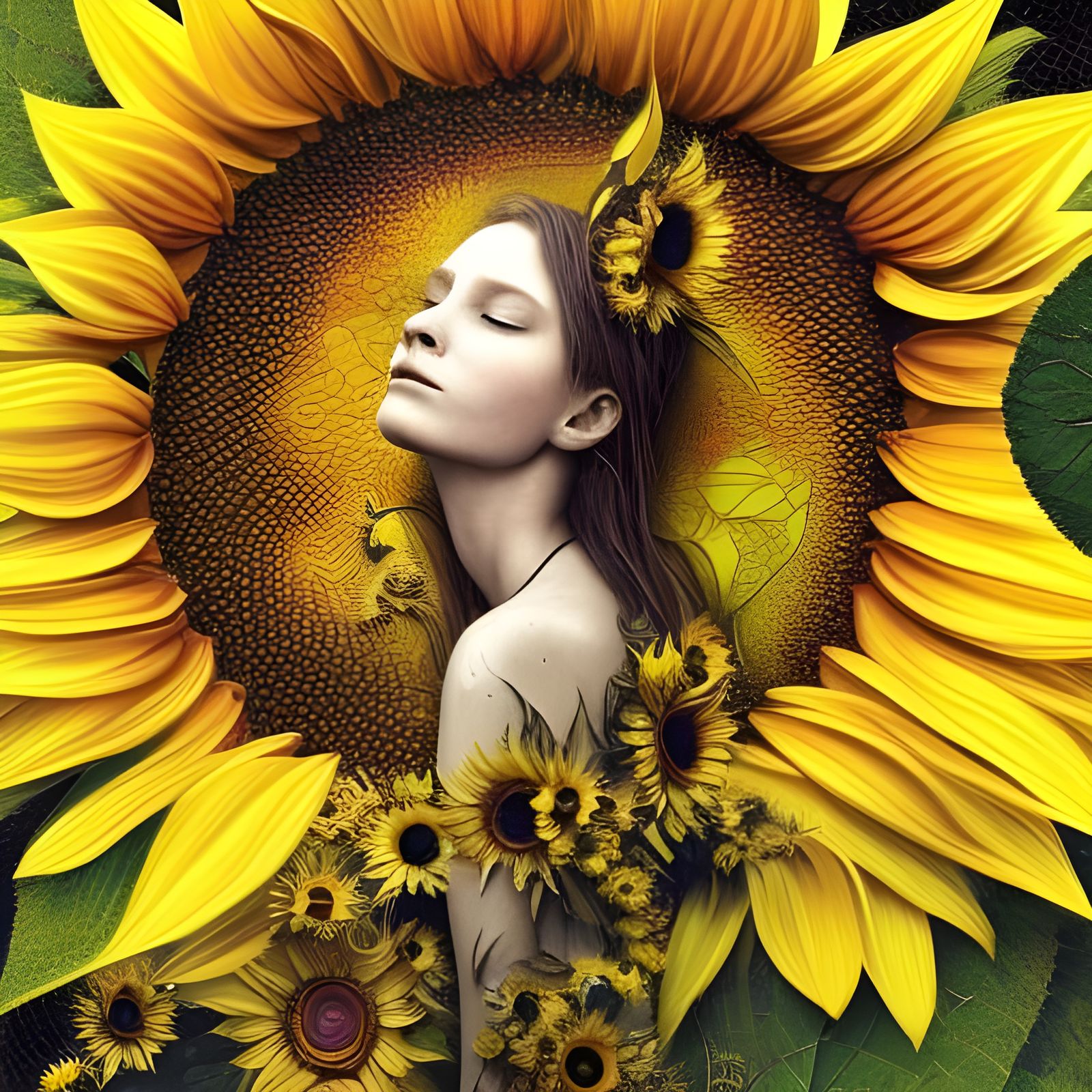 Pixie Sleeping in Sunflower, Fairytale Art