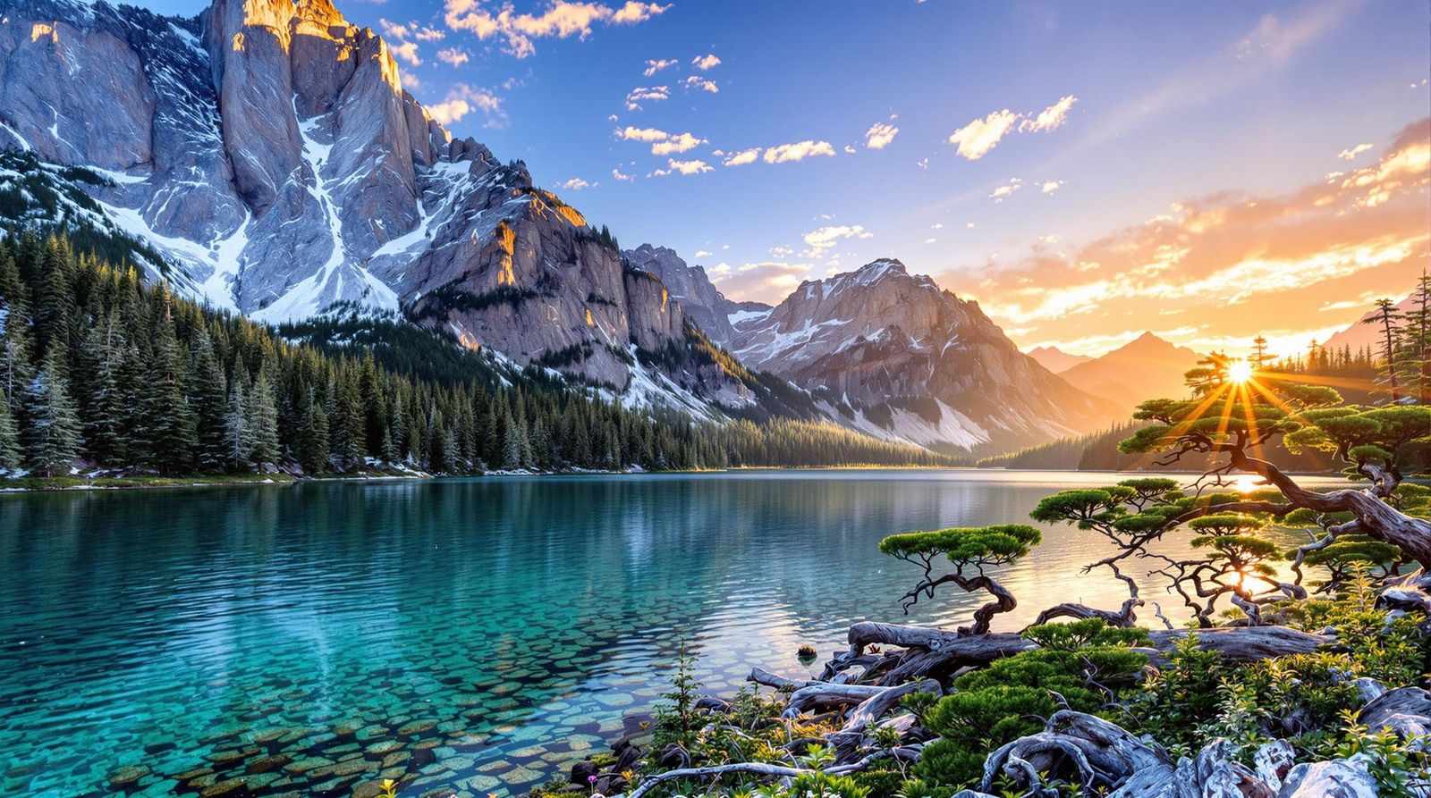 Serene Alpine Lake at Sunset
