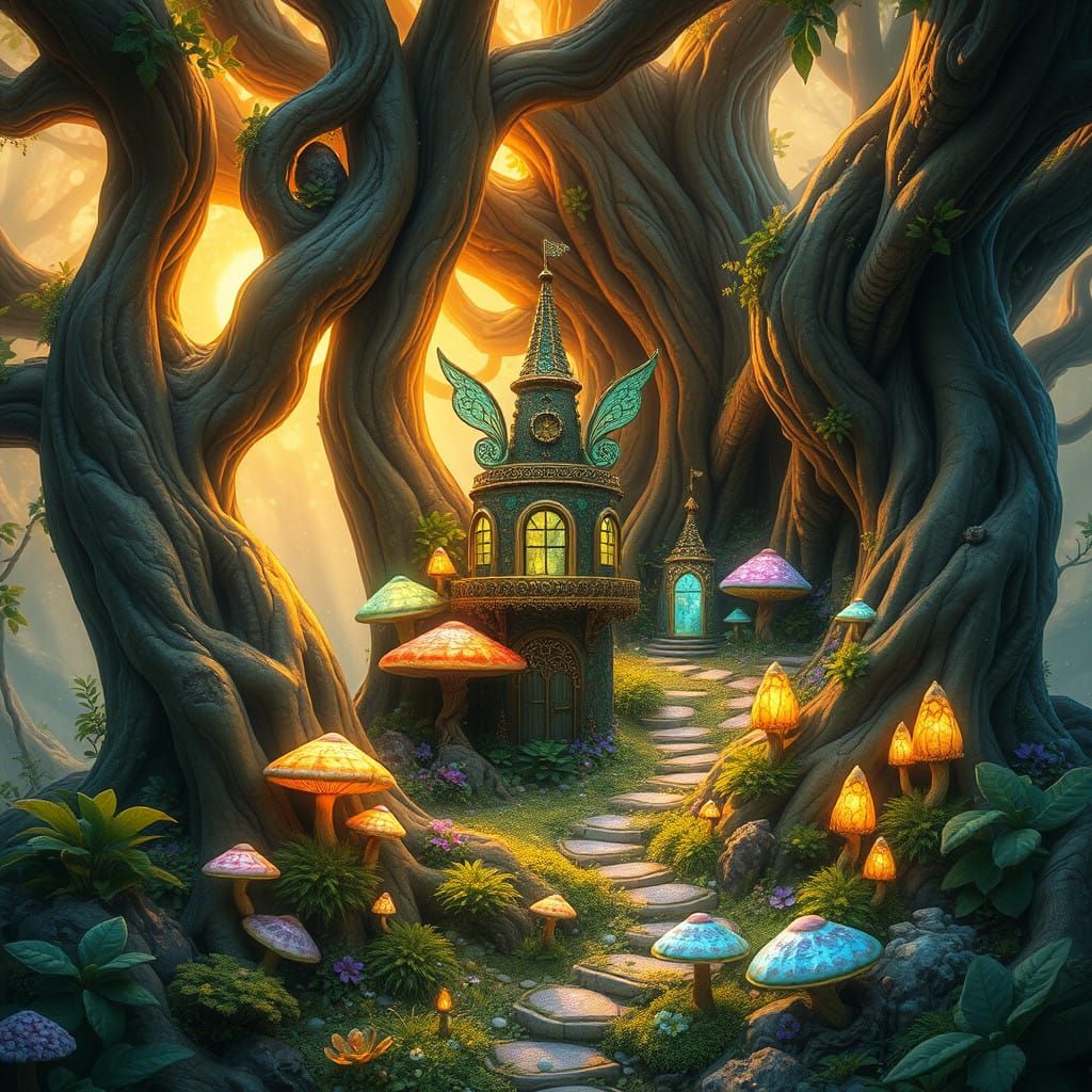 Enchanted Pixie Realm Within Ancient Tree