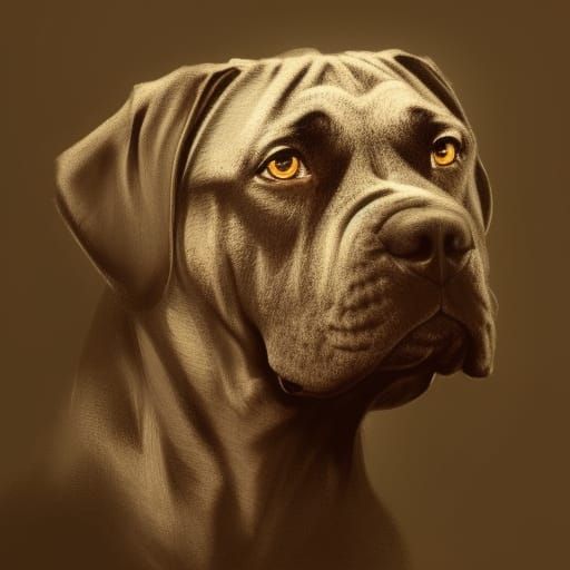 Cane Corso Dog Barking Portrait in Detailed Digital Art