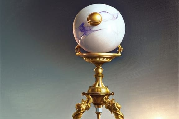 Porcelain Ball on Marble Stand, Detailed Digital Art