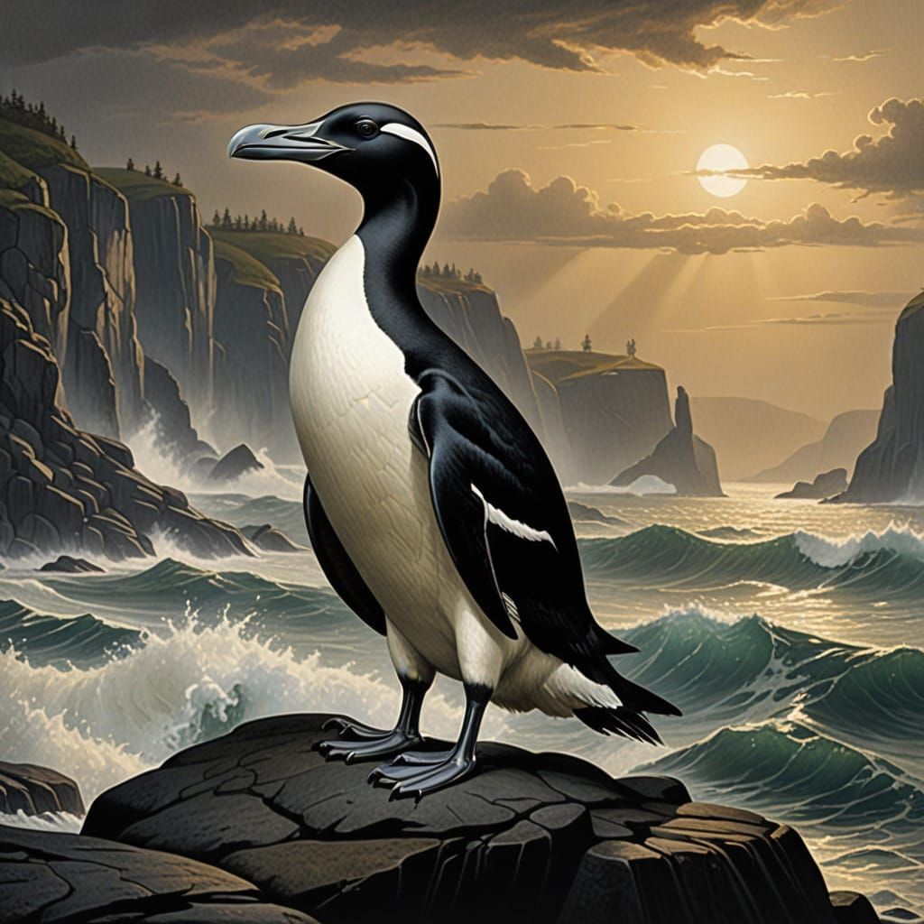 Majestic Great Auk in 19th-Century Wildlife Style