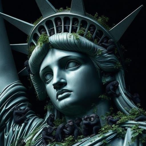 Statue of Liberty's Head Overgrown with Ivy and Chimpanzees ...
