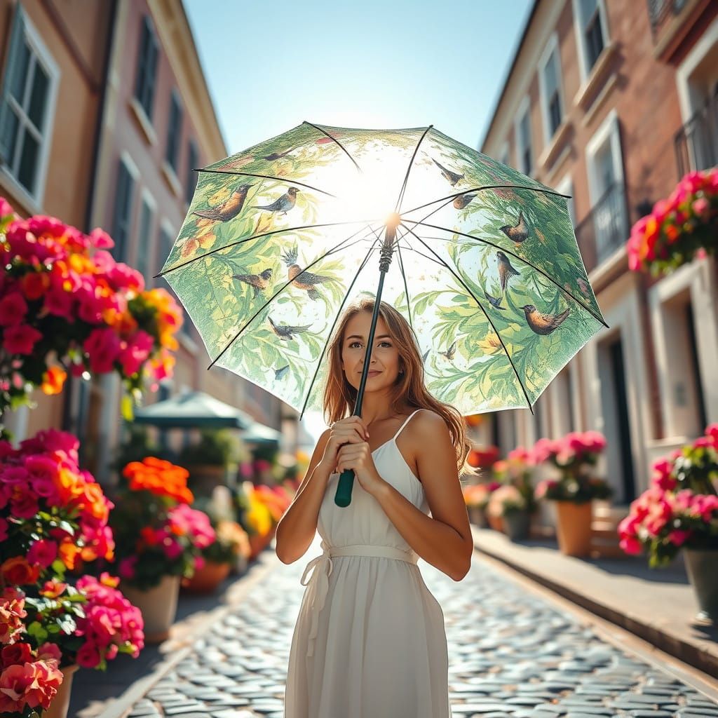 Woman Basks in Sunlit Garden Oasis