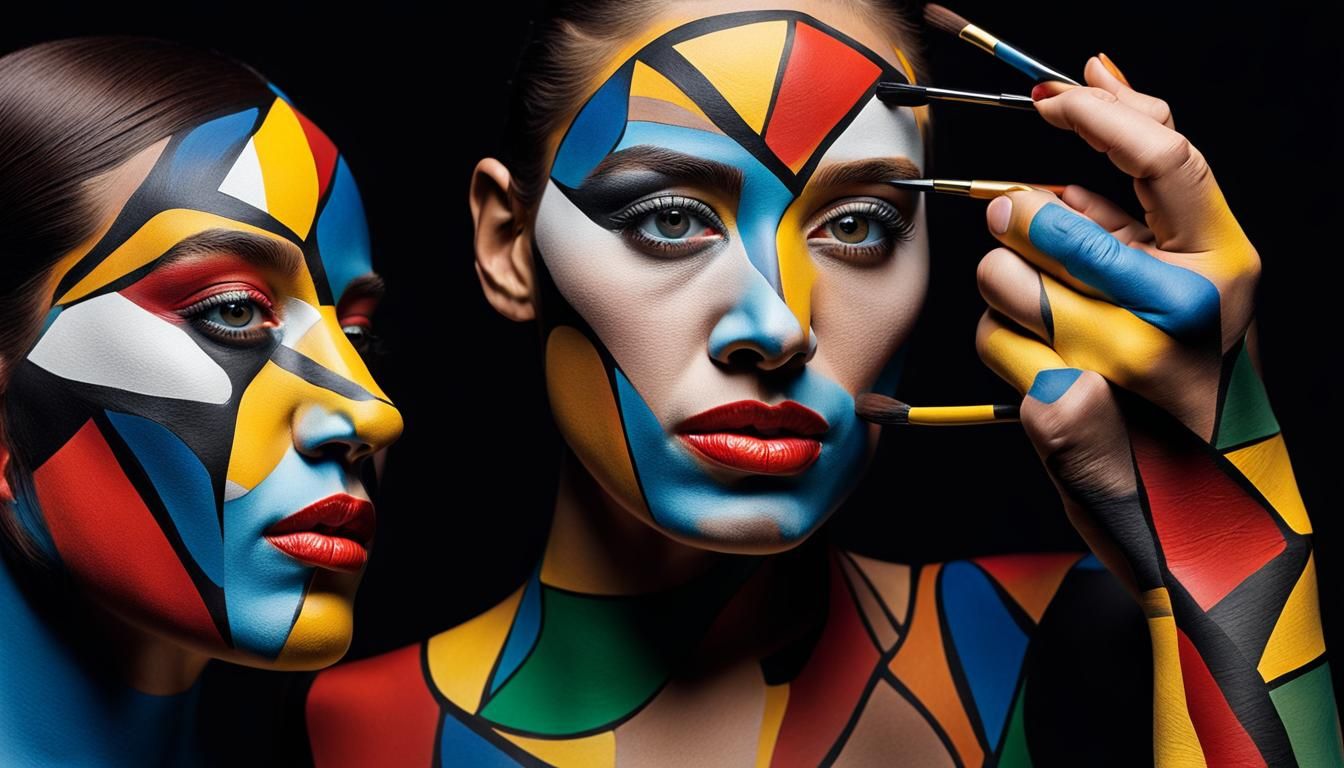 Cubist Body Painting in Hyperrealistic Style