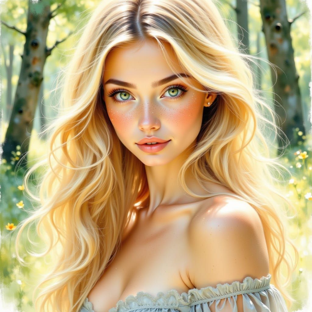 Beautiful Woman Portrait in Dappled Wood