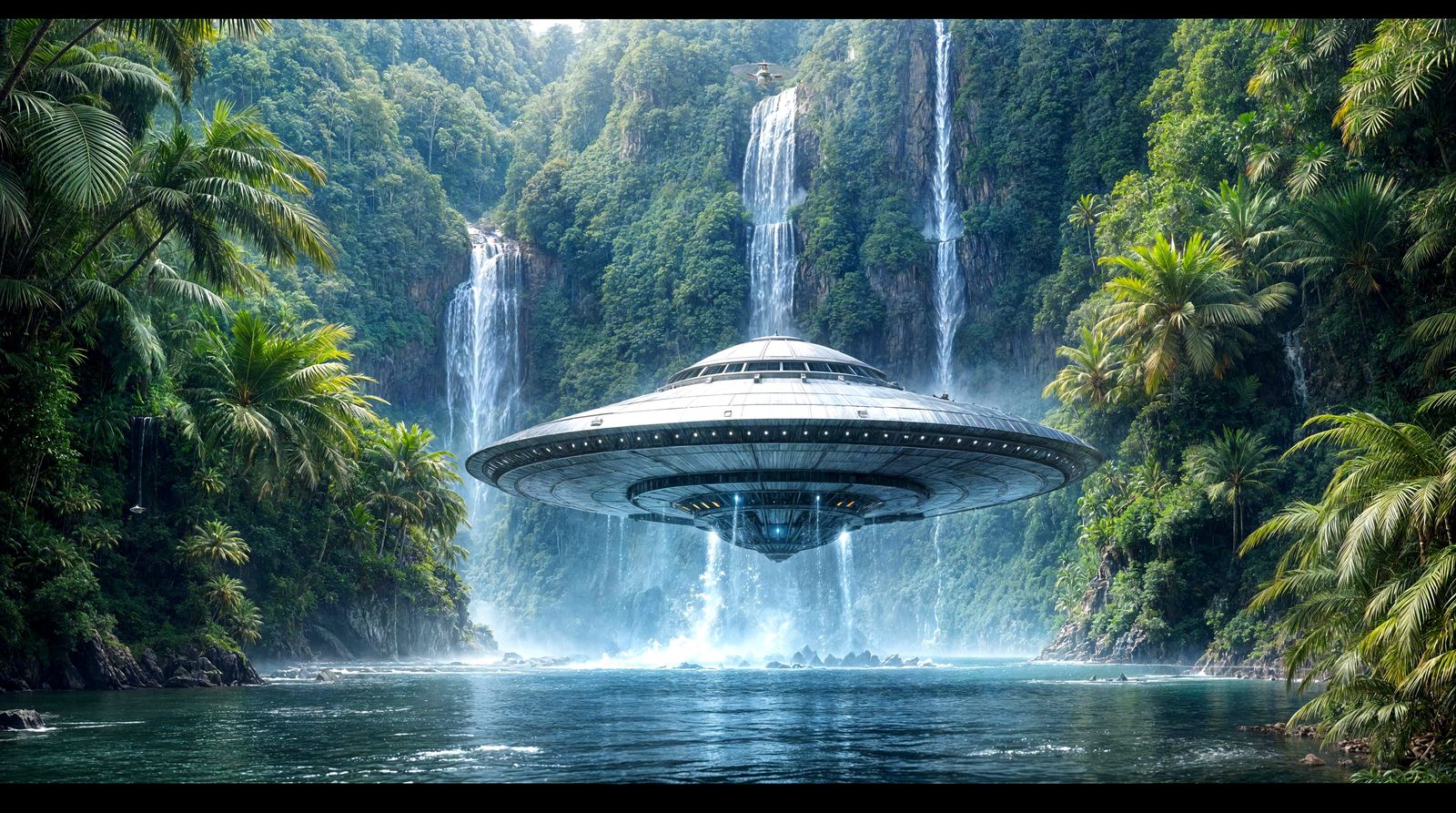 Ethereal UFO Emerges from Tropical Waterfall