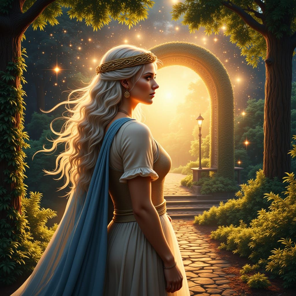 Cosmic Wanderer with Nebulae Crown in Art Nouveau Style