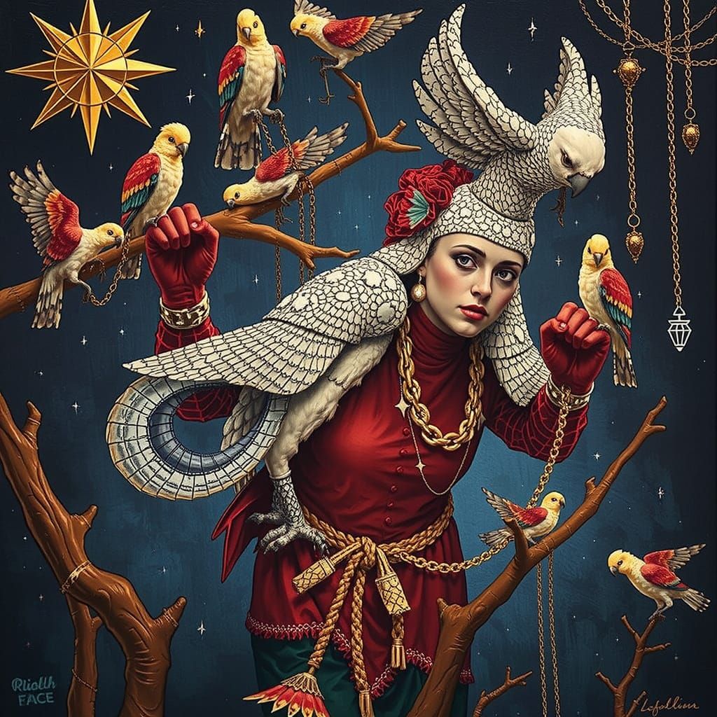 Cockatoo-Woman Surrealist Portrait in Max Ernst Style