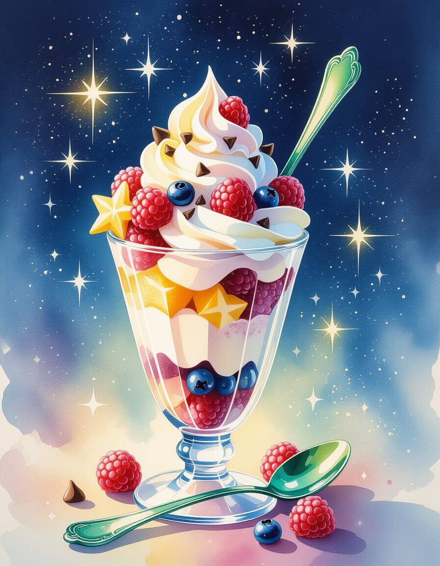 Vibrant Watercolor Star Swirl Ice Cream Parfait