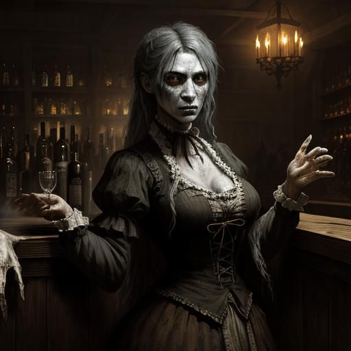 Ghost Zombie Barmaid in Old West Saloon