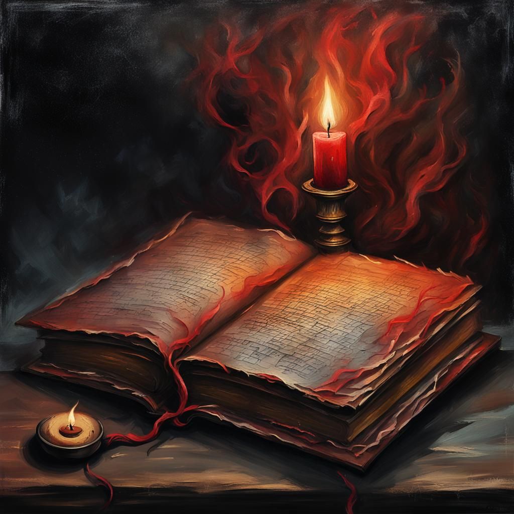 Cursed Book of Dark Magic in Gothic Oil Painting