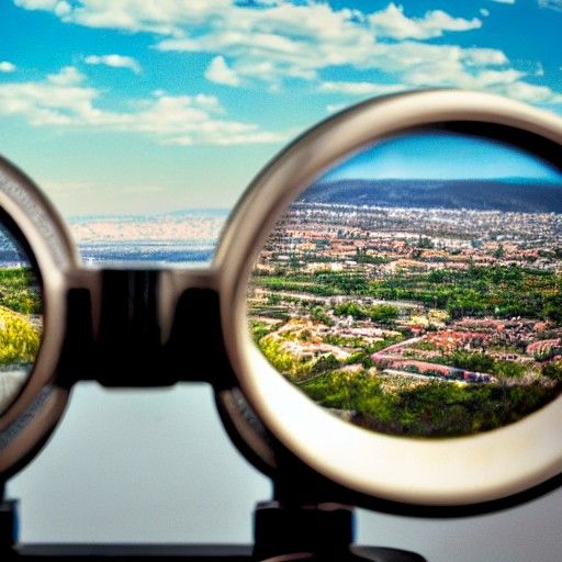 Far away city pov binoculars