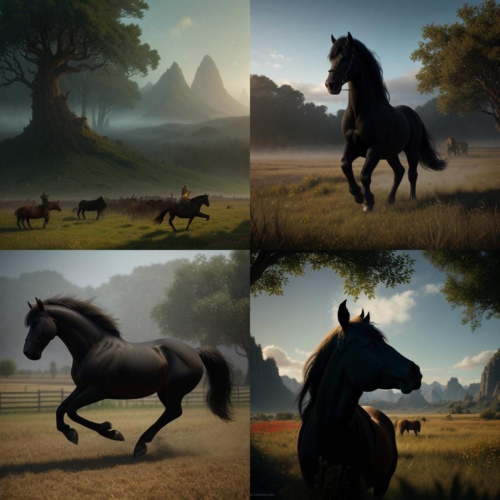 Majestic Black Stallion Rearing in Open Field