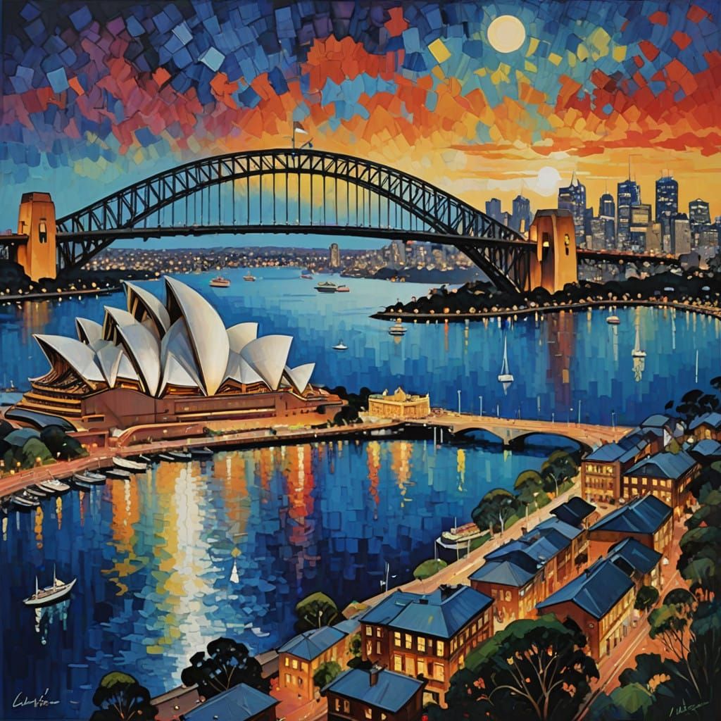Sydney Cityscape at Dusk, Inspired by Impressionist Masters