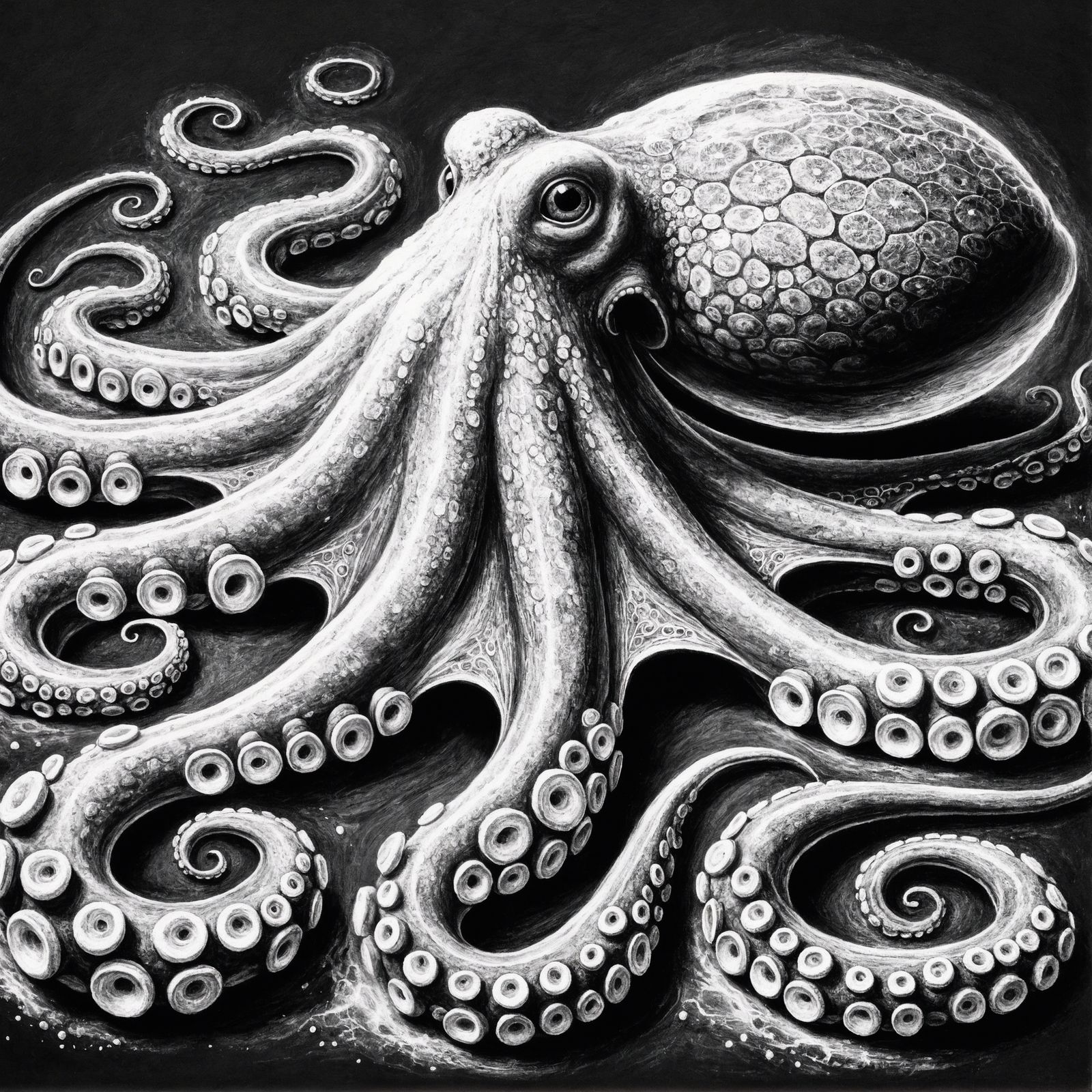 Detailed Chalk Drawing of a Majestic Octopus