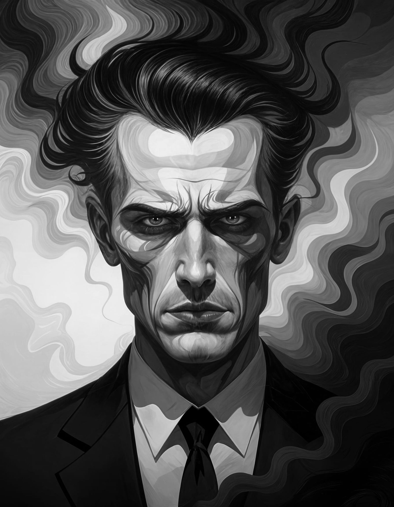 Masculine Figure Embodying Mood Swings in Surrealist Style