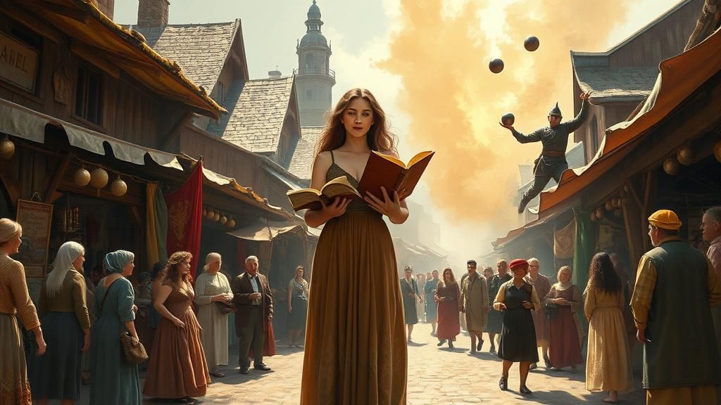 Bustling Marketplace Scene in Earthy Tones