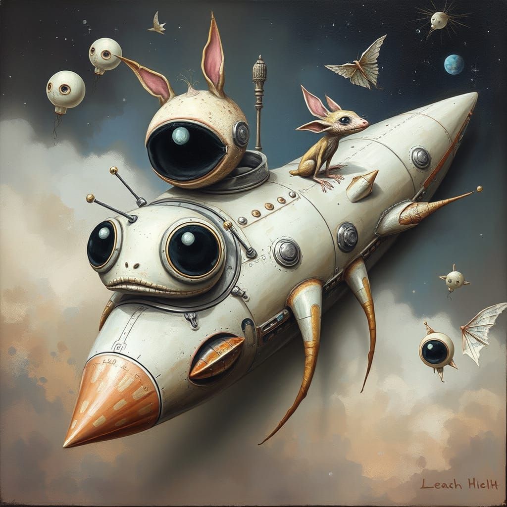 Surreal Spacecraft with Enigmatic Eyes in Whimsical Dreamlik...