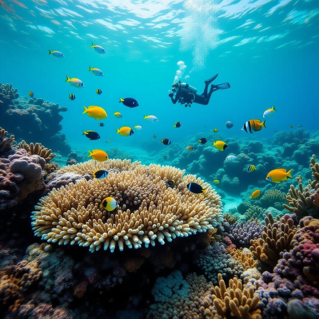 Underwater Coral Reef Scene with Colorful Fish