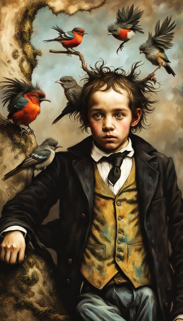 Adolescent Bird Monster Portrait as Digital Circlism