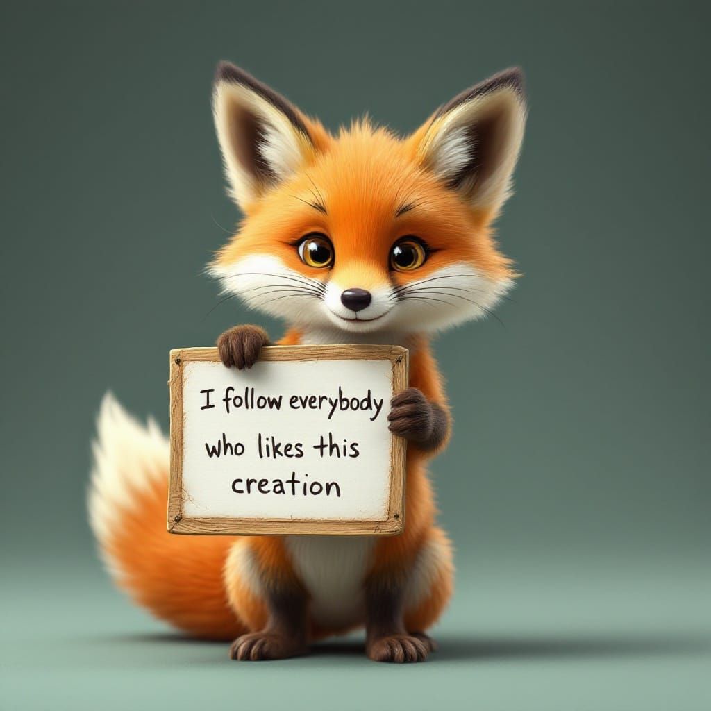 Cute Fox Holding Sign with Follower Message