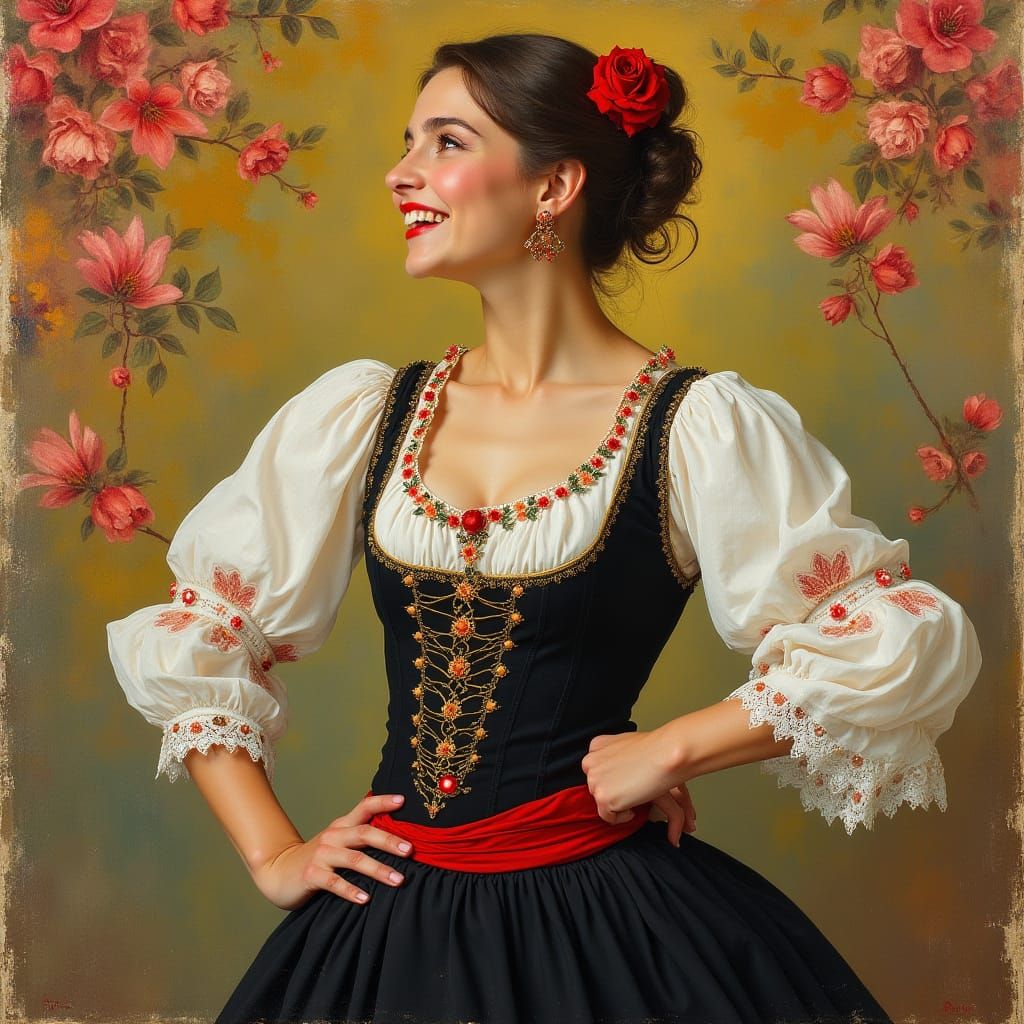 Elegant Basque Dancer in Vibrant Fauvist Style