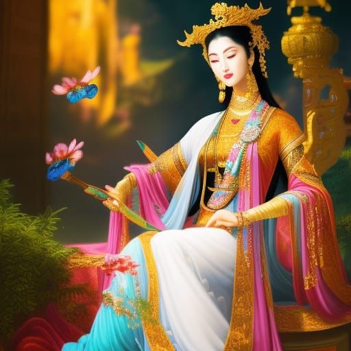 Goddess Sivanmu in Palace, Chinese Fresco Style