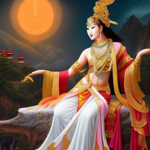 Goddess Sivanmu in Palace: Chinese Fresco Digital Art