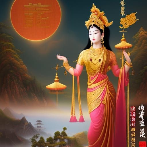 Goddess Sivanmu in Palace: Chinese Fresco Digital Art