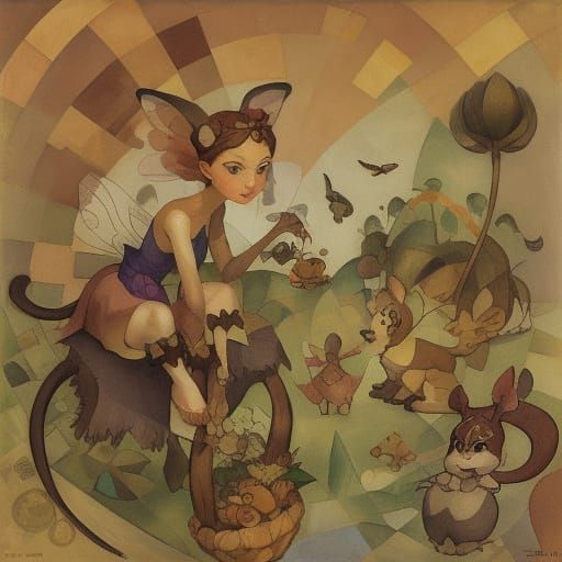 Mouse Fairy Stealing Grains: Serebriakova and Klee Style
