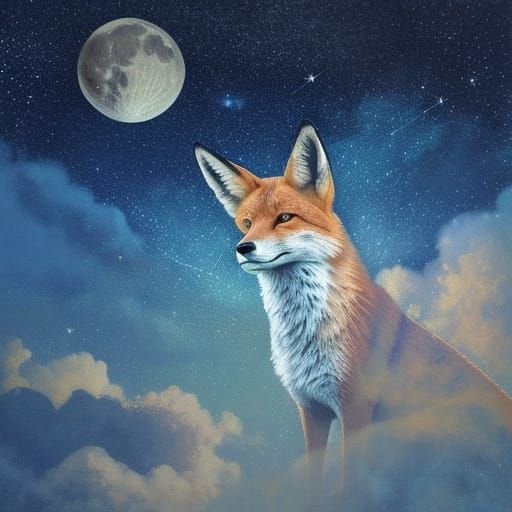Surreal Fox in Starry Sky Dreamscape