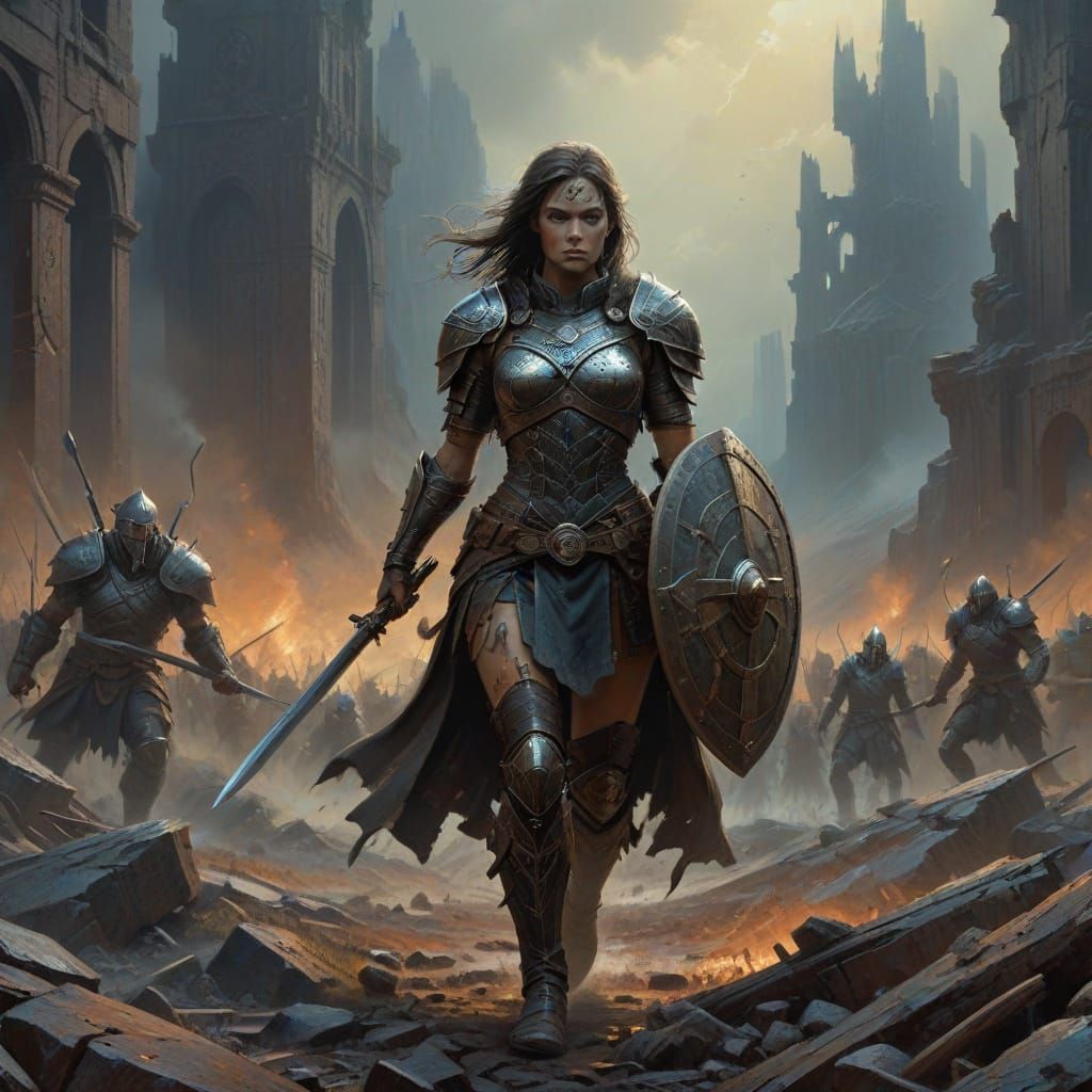 Norse Warrior Maiden on the War-Torn Battlefield in Epic Fan...