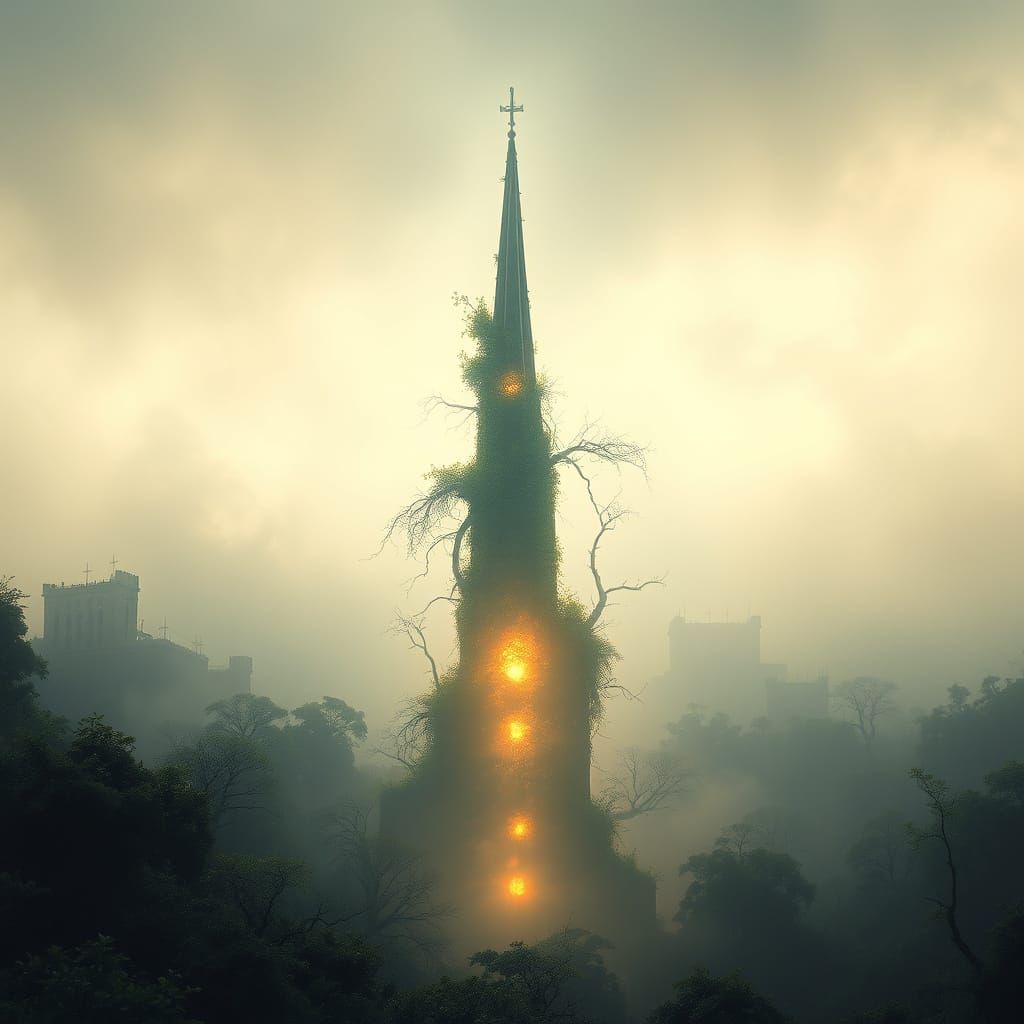 Ethereal Portal Opens to Overgrown City and Church