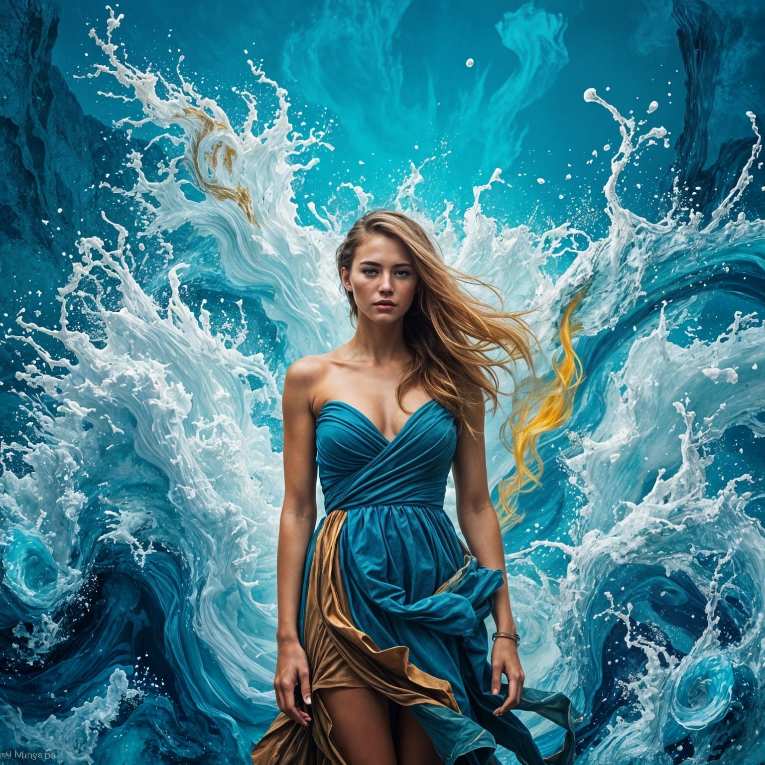 Tempestuous Beauty in Cyan and Blue Hues