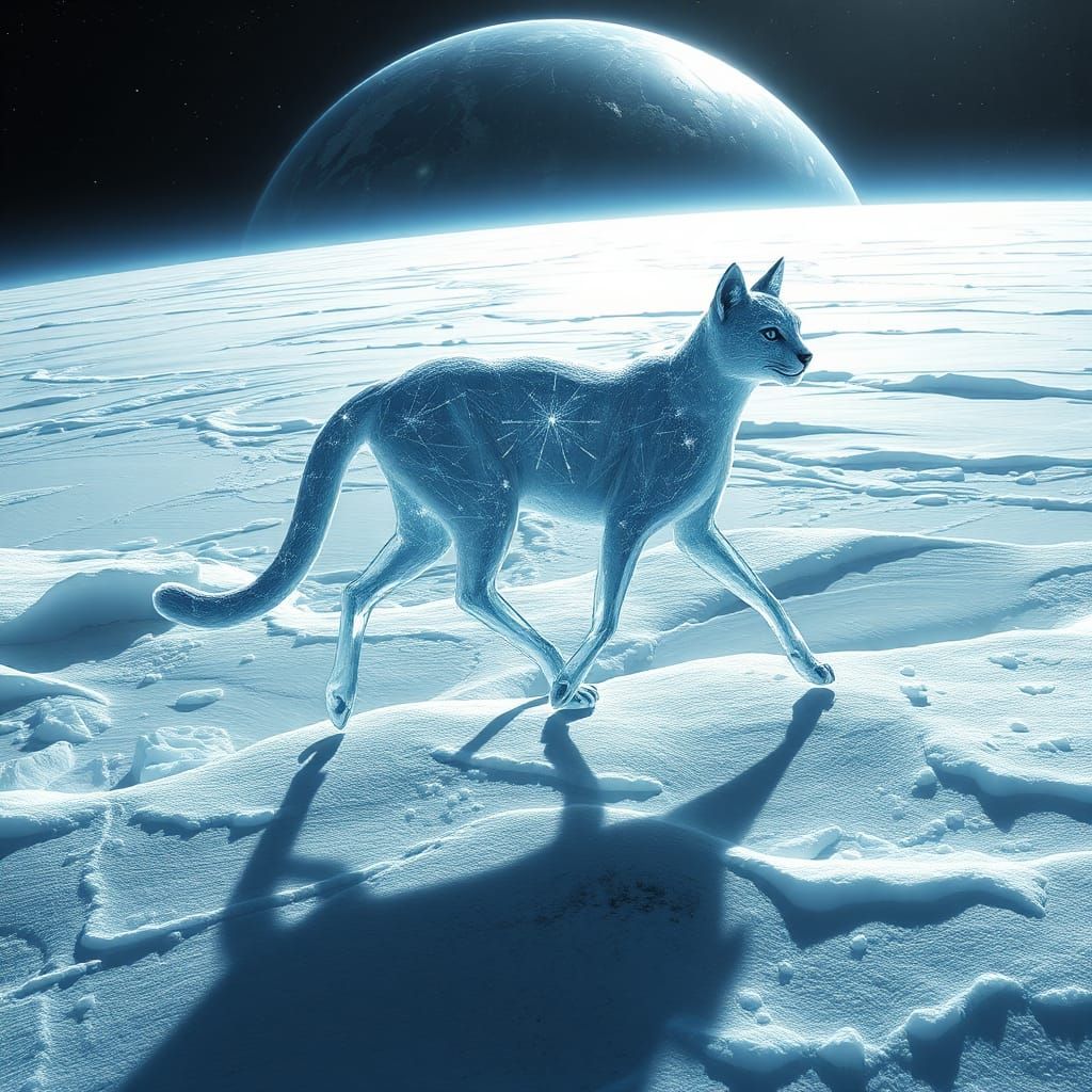 Icy Serval on Frozen Planet in Surreal Style